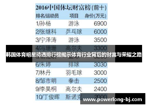 韩国体育明星待遇排行榜揭示体育行业背后的财富与荣耀之路